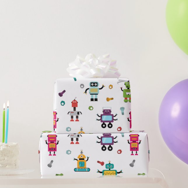 Cute Multicolored Robots Kids Robot Pattern Wrapping Paper (Party Gifts)