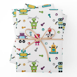 Cute Multicolored Robots Kids Robot Pattern Wrapping Paper Sheets
