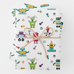 Cute Multicolored Robots Kids Robot Pattern Wrapping Paper Sheets