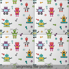 Cute Multicolored Robots Kids Robot Seamless  Ceramic Tile