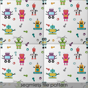 Cute Multicolored Robots Kids Robot Seamless Ceramic Tile