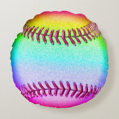 Cute Multicolored Round Softball Throw Pillow