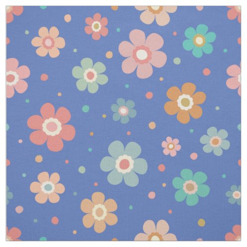 Cute Multicolour Flower Pattern Blue Fabric