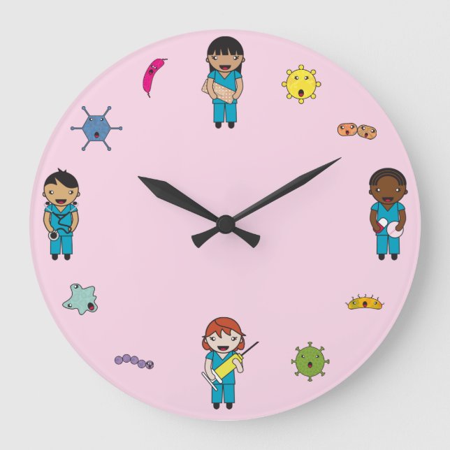 Cute Multicultural Germ Fighters Large Clock (Front)