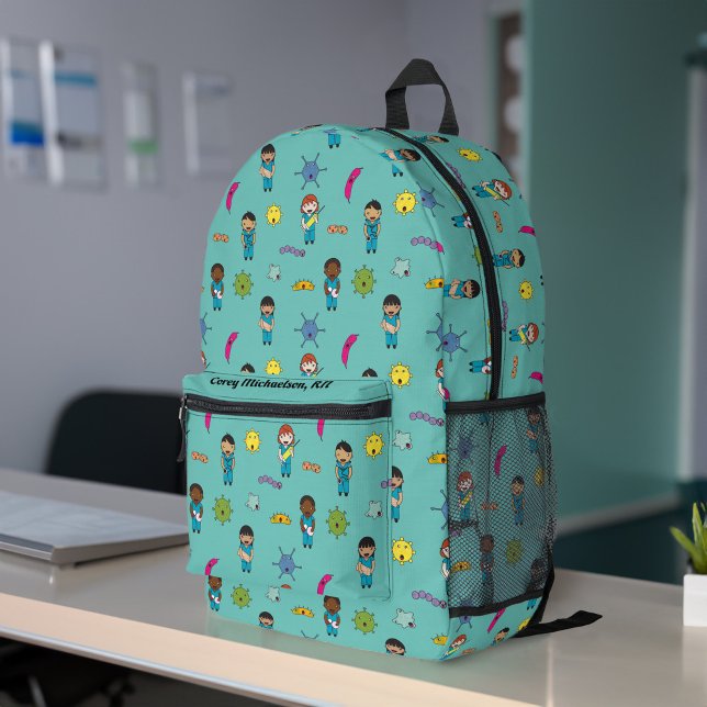 Cute Multicultural Germ Fighting Docs and Nurses Printed Backpack (Creator Uploaded)