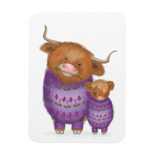 Cute mum  baby Highland cow magnet