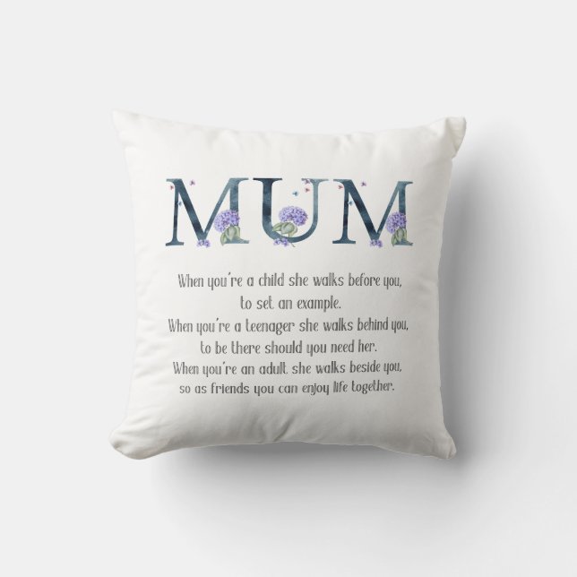Cute MUM Poem Floral  Throw Pillow (Front)