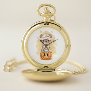 Cute Mummy Bear Halloween Pocket Watch