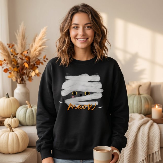Cute Mummy Cat Meow Halloween Sweatshirt (Creator Uploaded)