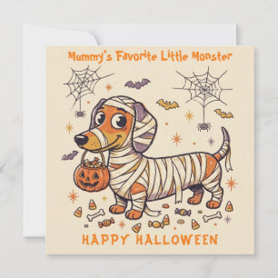 Cute Mummy Dachshund Halloween Card