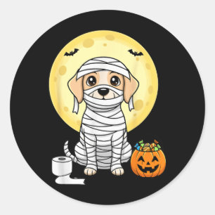 Cute Mummy Dog Halloween Full Moon Puppy Trick Or Classic Round Sticker