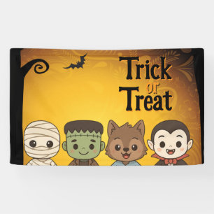 Cute mummy, Frankenstein, Dracula, werewolf Banner