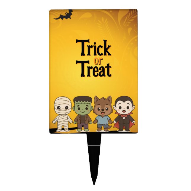 Cute mummy, Frankenstein, Dracula, werewolf    Cake Topper (Front)