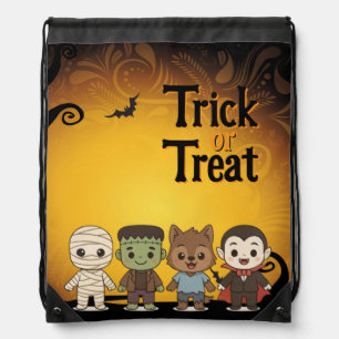 Cute mummy, Frankenstein, Dracula, werewolf Drawstring Bag