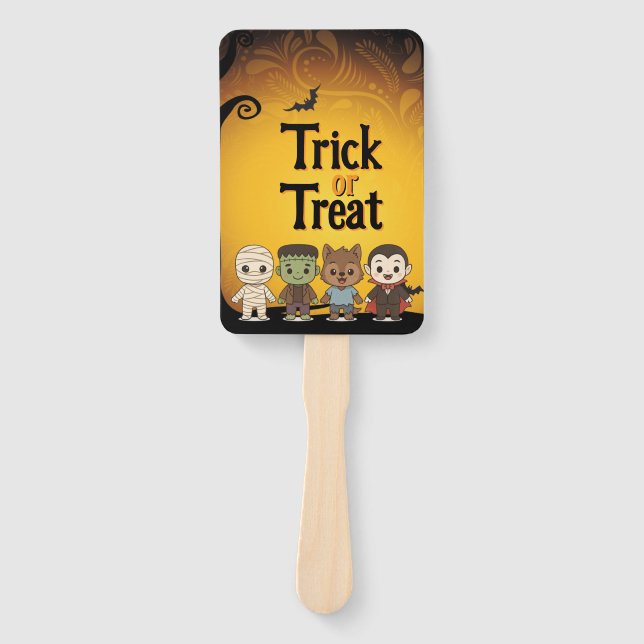 Cute mummy, Frankenstein, Dracula, werewolf    Hand Fan (Front)