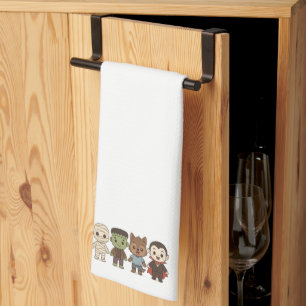 Cute mummy, Frankenstein, Dracula, werewolf Kitchen Towel