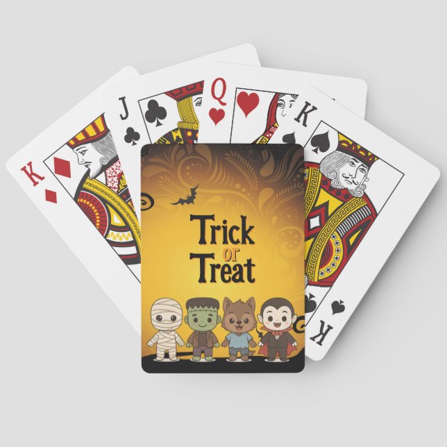 Cute mummy, Frankenstein, Dracula, werewolf    Poker Cards (Back)