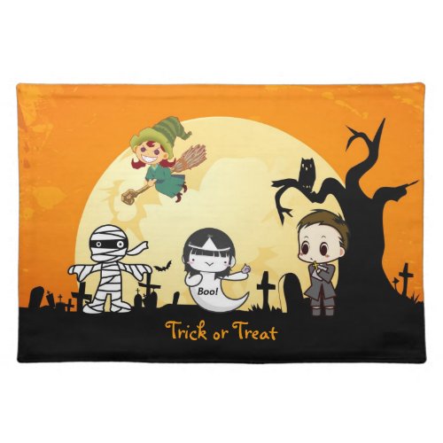 Cute Mummy Ghost Witch Priest _ Kids Halloween Cloth Placemat