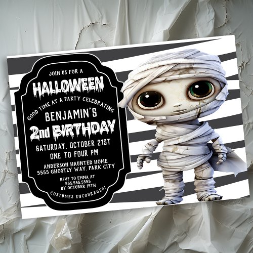 Cute Mummy Halloween Boys 2nd Birthday Invitation