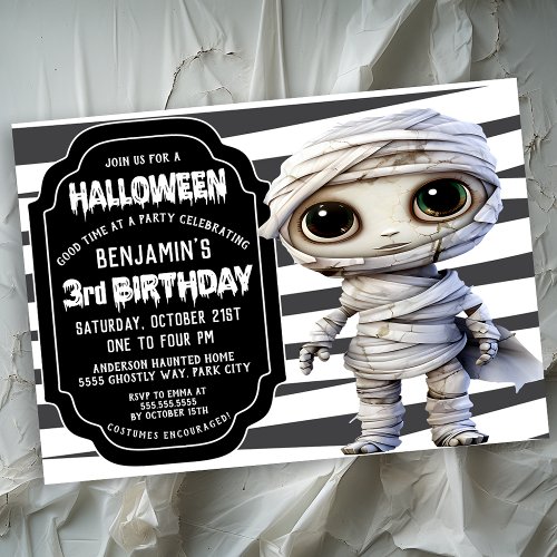 Cute Mummy Halloween Boys 3rd Birthday Invitation