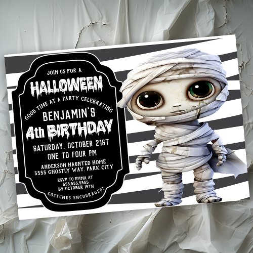 Cute Mummy Halloween Boys 4th Birthday Invitation