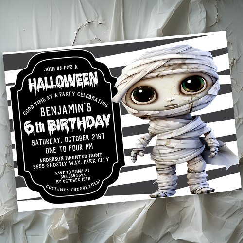 Cute Mummy Halloween Boys 6th Birthday Invitation
