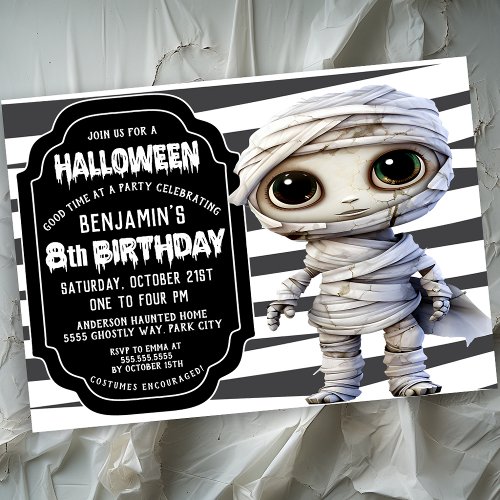Cute Mummy Halloween Boys 8th Birthday Invitation