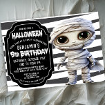 Cute Mummy Halloween Boy's 9th Birthday Invitation<br><div class="desc">Cute Mummy Halloween Boy's 9th Birthday Invitation. Easy To Change The Sample Text To Your Own By Clicking Personalize.  Click Customize Further To Change The Text Type,  Text Color,  Text Size Or To Add/Delete/Change The Text Or Design Elements.</div>