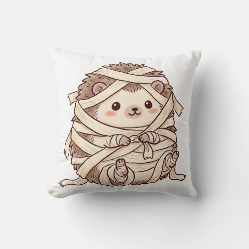 Cute Mummy Hedgehog Halloween Costume Animal Illus Throw Pillow