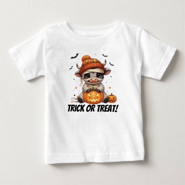 Cute Mummy Highland Cow Kids Halloween T-shirt (Front)