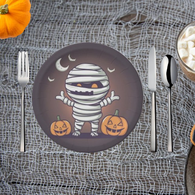 Cute Mummy Illustration Halloween Paper Plate (Creator Uploaded)