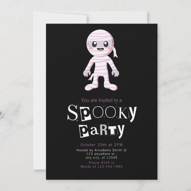 Cute Mummy Modern Minimalist Halloween Invitation (Front)
