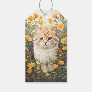 Cute Munchkin Cat And Buttercup Flowers Gift Tags