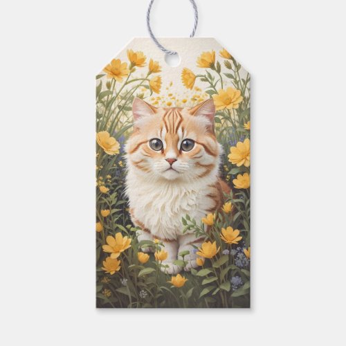 Cute Munchkin Cat And Buttercup Flowers Gift Tags