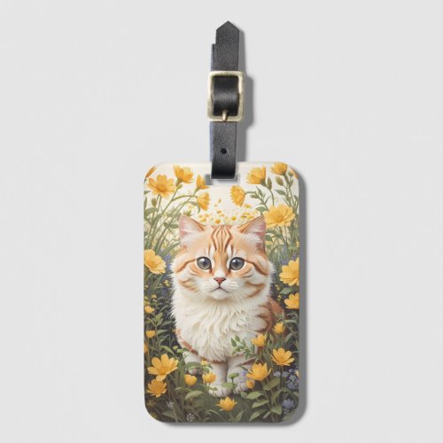 Cute Munchkin Cat And Buttercup Flowers Luggage Tag