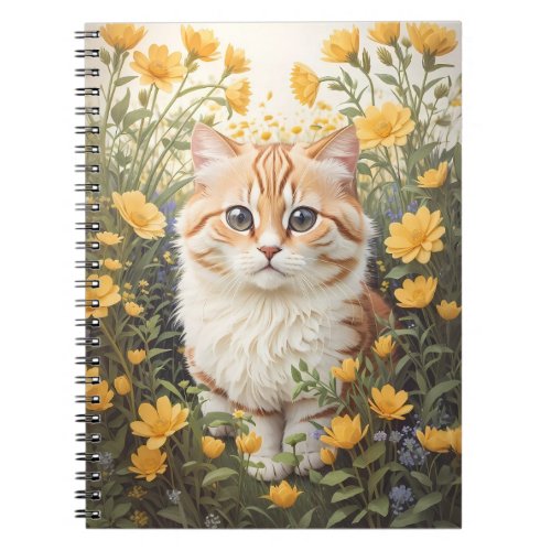 Cute Munchkin Cat And Buttercup Flowers Notebook