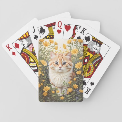Cute Munchkin Cat And Buttercup Flowers Playing Cards