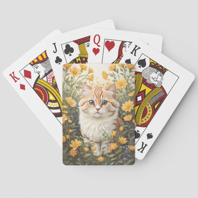 Cute Munchkin Cat And Buttercup Flowers Poker Cards (Back)