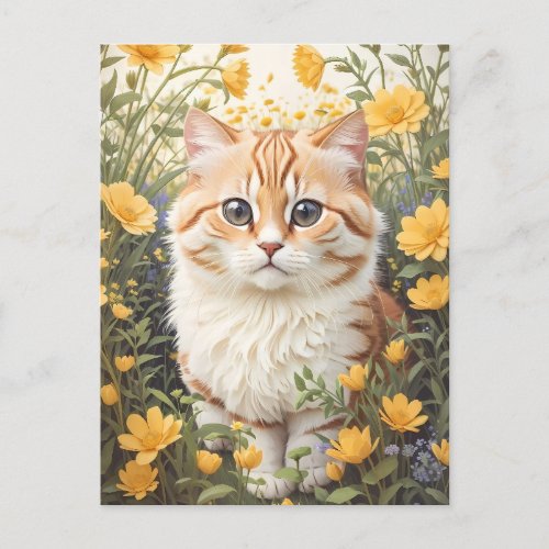 Cute Munchkin Cat And Buttercup Flowers Postcard