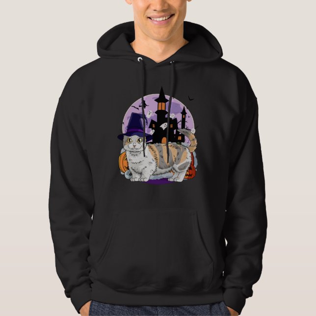Cute Munchkin Cat Halloween Witch Pumpkin Hoodie (Front)