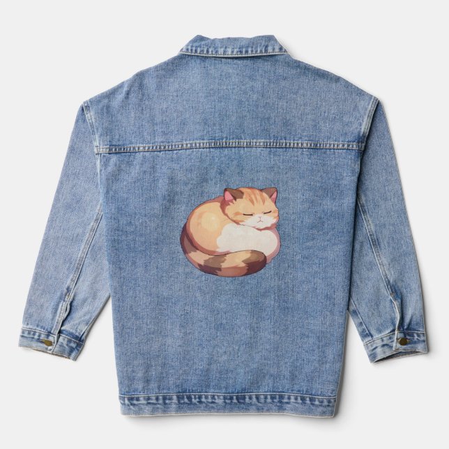 Cute Munchkin Cat Sleeping Classic T-Shirt Denim Jacket (Back)