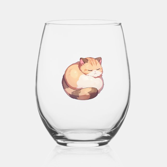 Cute Munchkin Cat Sleeping Classic T-Shirt Stemless Wine Glass (Front)