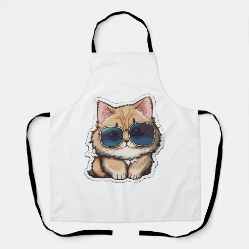 cute Munchkin cat wearing trendy sunglasses Class Apron