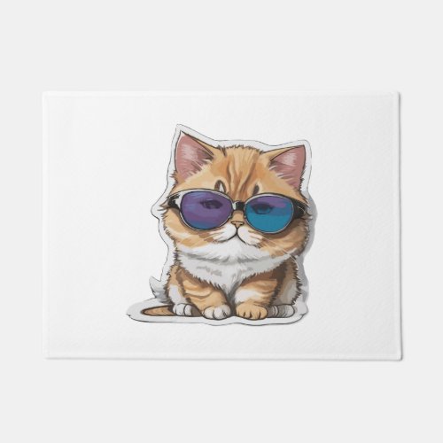 cute Munchkin cat wearing trendy sunglasses Class Doormat