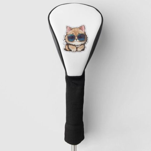 cute Munchkin cat wearing trendy sunglasses Class Golf Head Cover