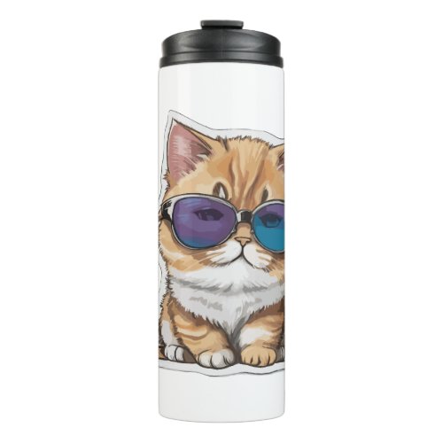 cute Munchkin cat wearing trendy sunglasses Class Thermal Tumbler