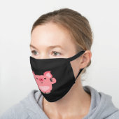 Cute Muscled Cartoon Pig Black Cotton Face Mask (Angled)