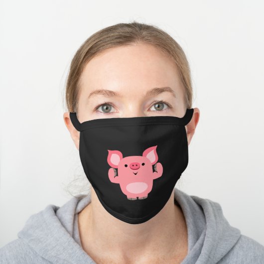 Cute Muscled Cartoon Pig Black Cotton Face Mask (Worn)