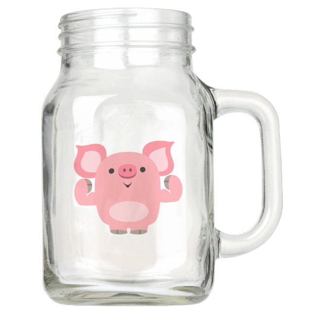 Cute Muscled Cartoon Pig Mason Jar (Front)