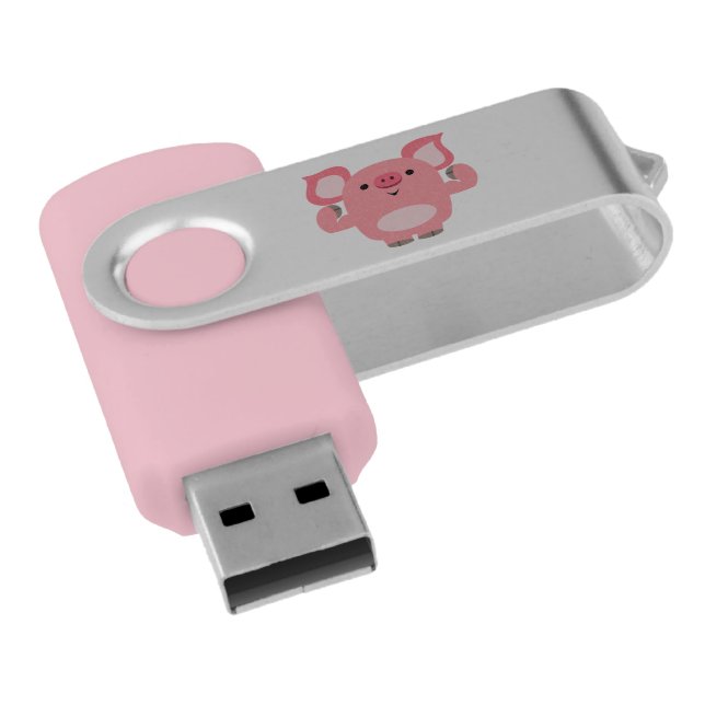 Cute Muscled Cartoon Pig Swivel USB Flash Drive (Angled)